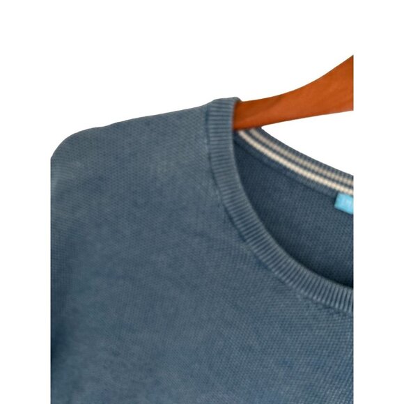 J. McLaughlin Crewneck Waffled Cotton Washed Blue Long sleeve sweater Size Large - Picture 7 of 9
